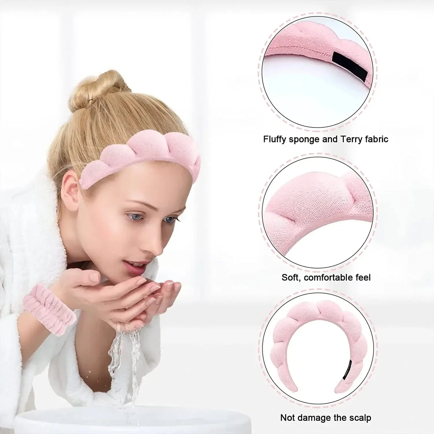 3Pcs Fashion Washing Headband Wristbands Scrunchies Puffy Headband Spa Bubble Headband For Face Washing Makeup Shower Skincare