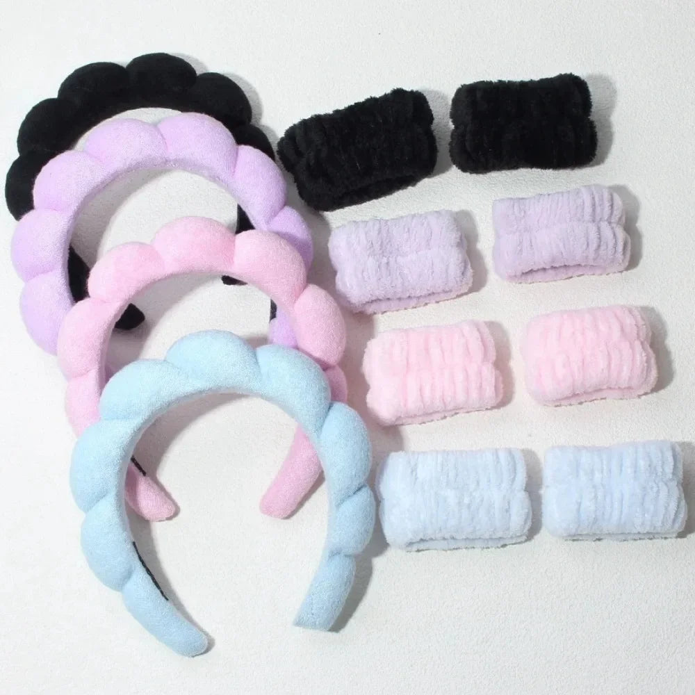 3Pcs Fashion Washing Headband Wristbands Scrunchies Puffy Headband Spa Bubble Headband For Face Washing Makeup Shower Skincare